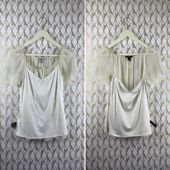 Flutter Sleeve Sheer Chic Cream Blouse Top - Picture 6 of 16